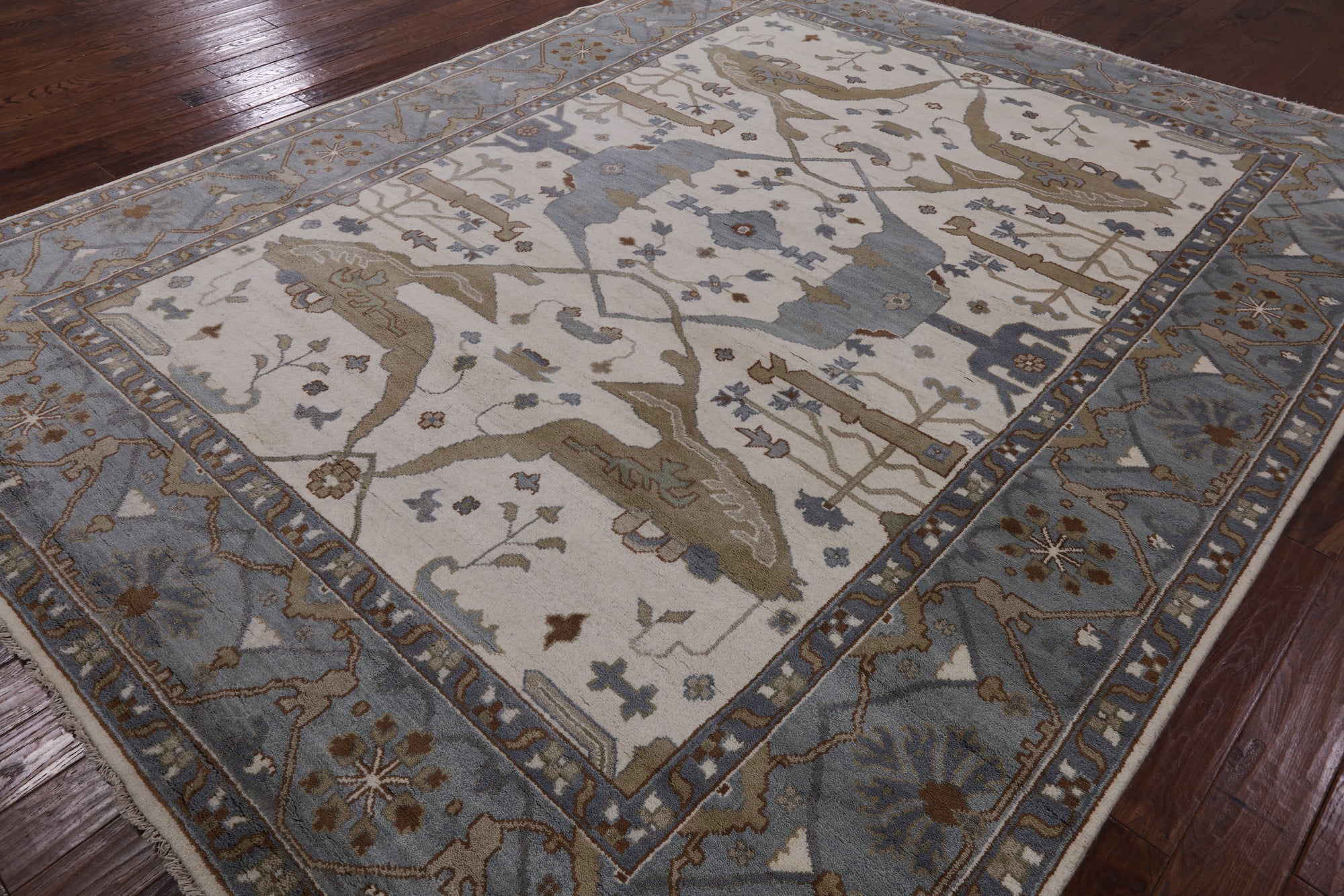 Ivory Turkish Oushak Hand Knotted Wool Area Rug - 9' 3" X 11' 10" - Golden Nile