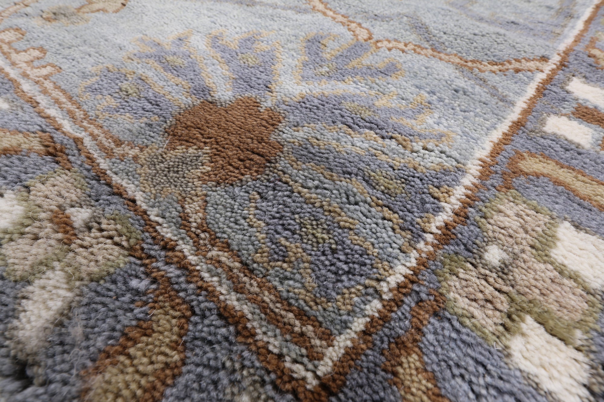 Ivory Turkish Oushak Hand Knotted Wool Area Rug - 9' 3" X 11' 10" - Golden Nile
