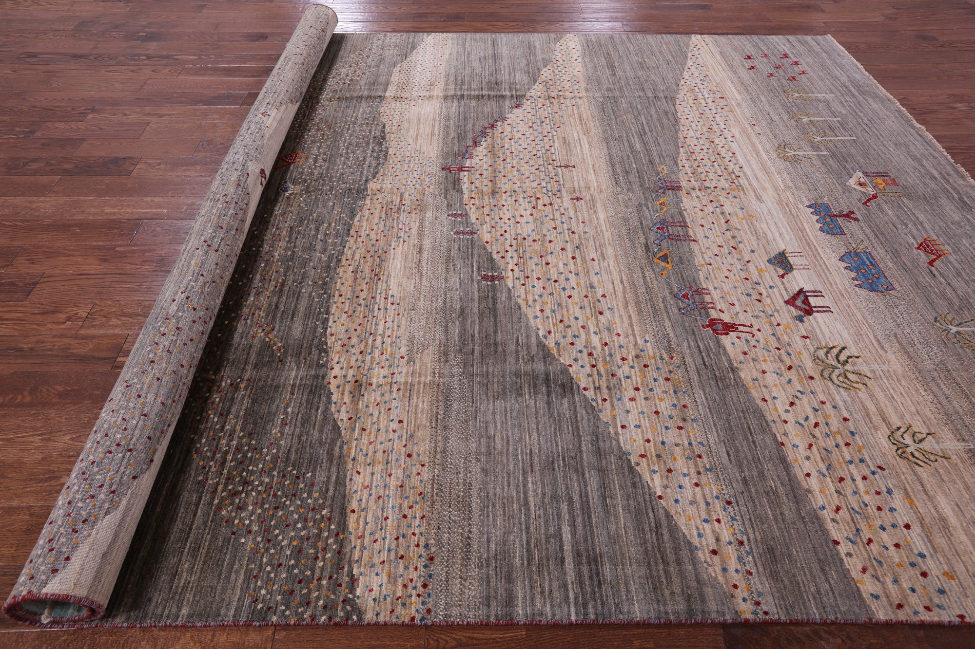 Tribal Persian Gabbeh Hand Knotted Wool Rug - 9' 2" X 12' 6" - Golden Nile