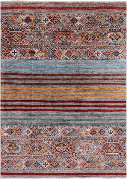 Khorjin Persian Gabbeh Hand Knotted Wool Rug - 4' 2" X 5' 11" - Golden Nile