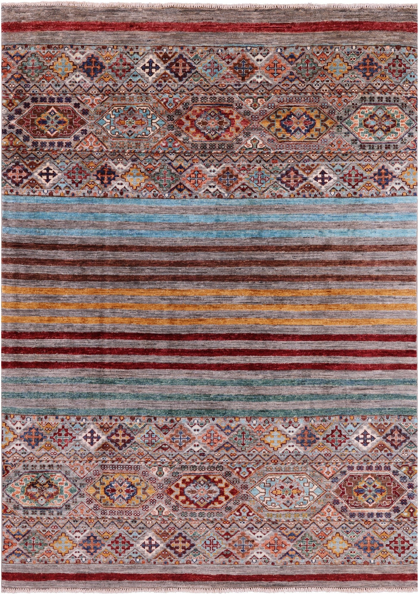 Khorjin Persian Gabbeh Hand Knotted Wool Rug - 4' 2" X 5' 11" - Golden Nile