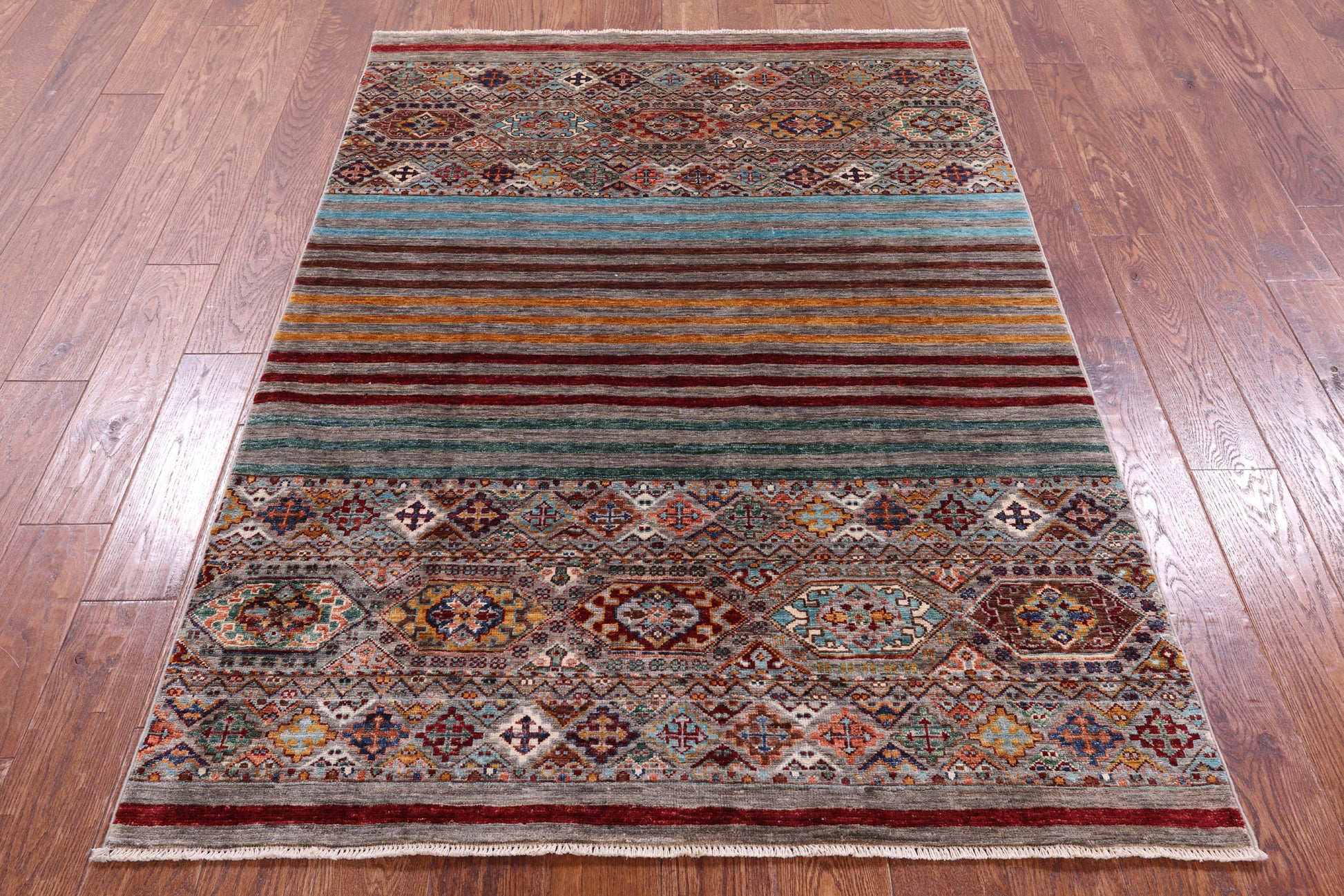 Khorjin Persian Gabbeh Hand Knotted Wool Rug - 4' 2" X 5' 11" - Golden Nile