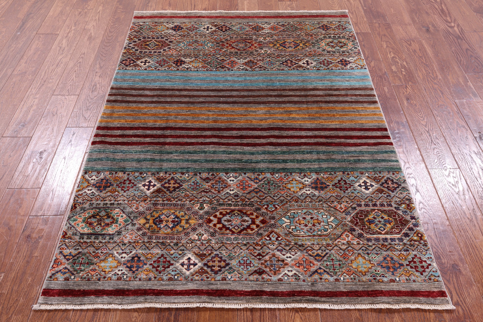 Khorjin Persian Gabbeh Hand Knotted Wool Rug - 4' 2" X 5' 11" - Golden Nile