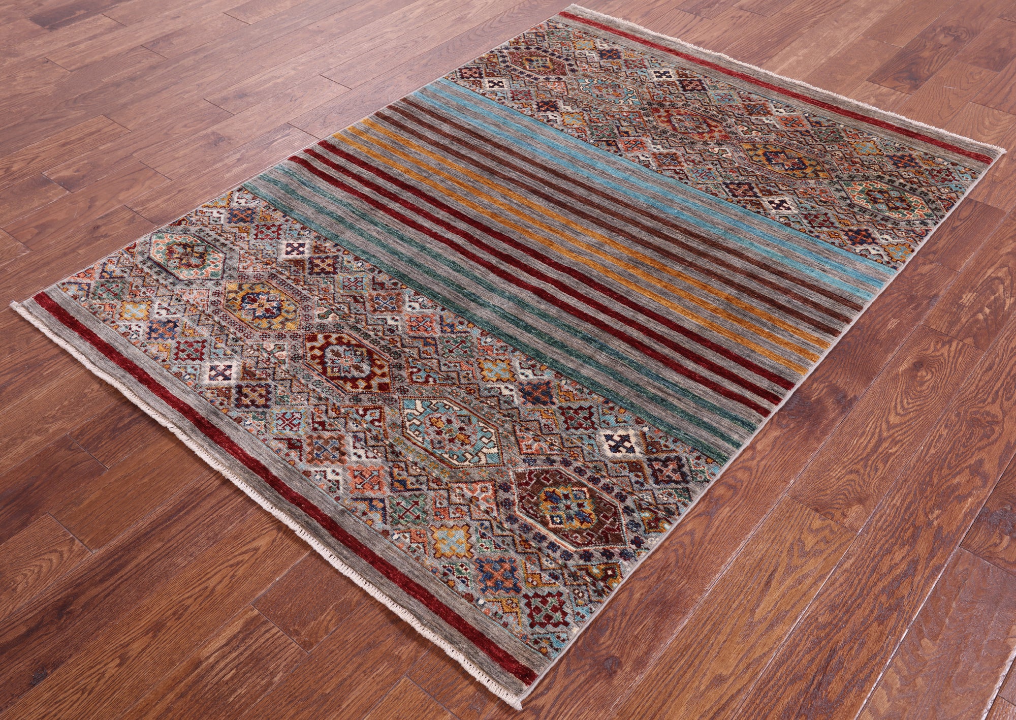 Khorjin Persian Gabbeh Hand Knotted Wool Rug - 4' 2" X 5' 11" - Golden Nile