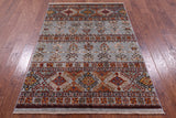 Grey Khorjin Persian Gabbeh Hand Knotted Wool Rug - 4' 2" X 6' 1" - Golden Nile