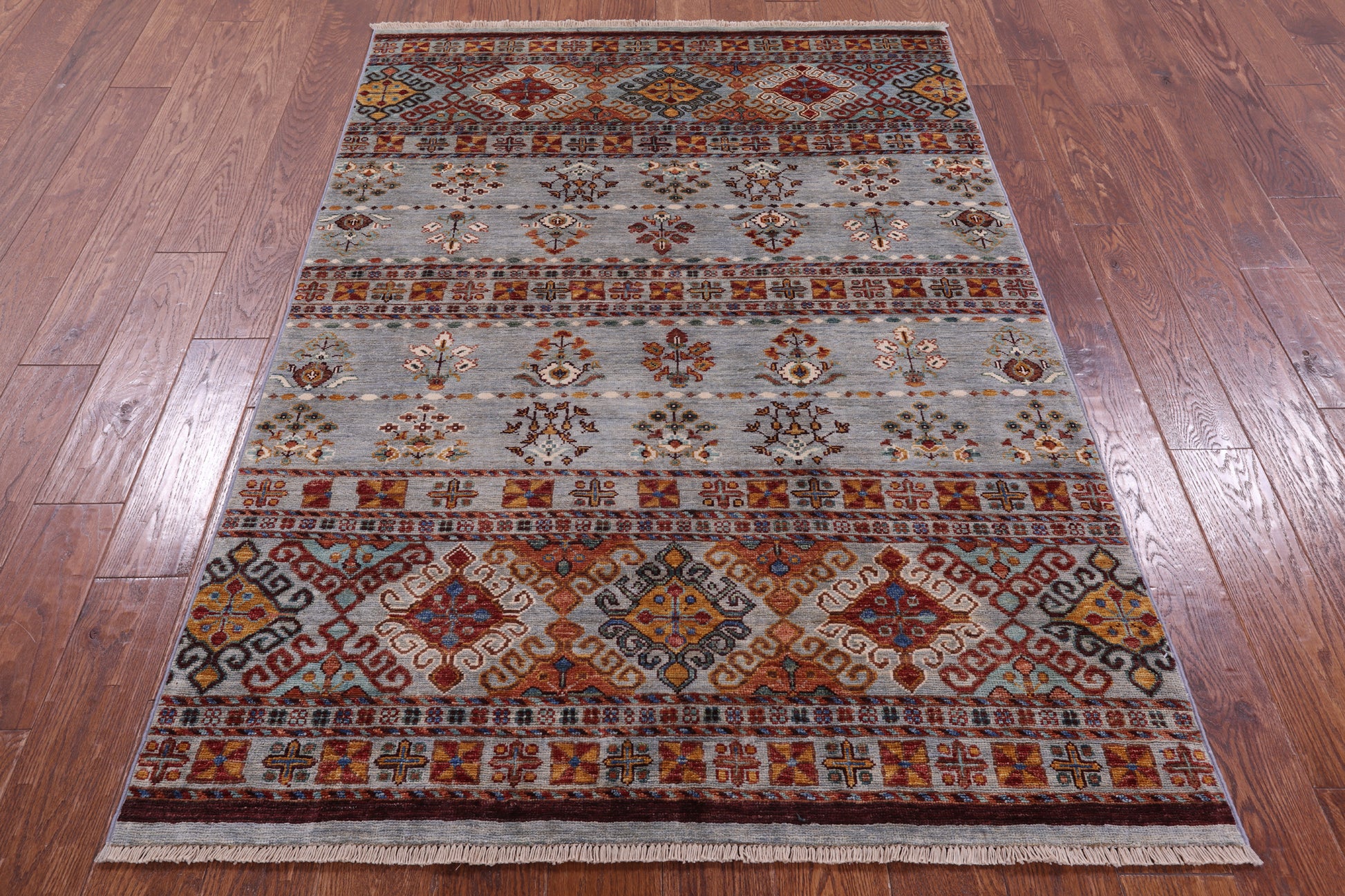 Grey Khorjin Persian Gabbeh Hand Knotted Wool Rug - 4' 2" X 6' 1" - Golden Nile