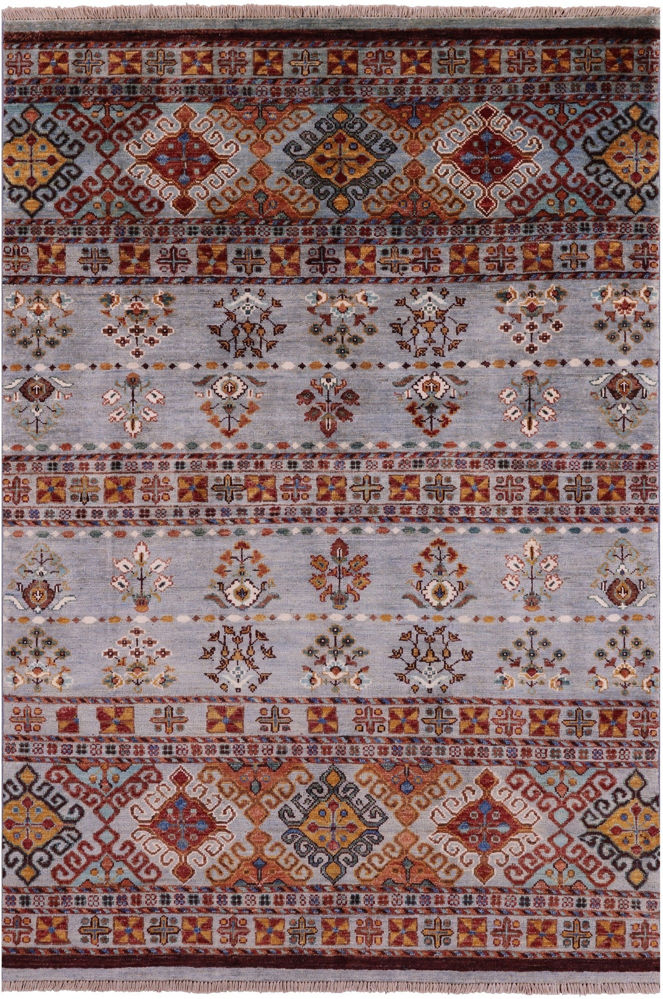 Grey Khorjin Persian Gabbeh Hand Knotted Wool Rug - 4' 2" X 6' 1" - Golden Nile