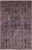 Grey Turkmen Ersari Hand Knotted Wool Rug - 5' 7" X 8' 9" - Golden Nile