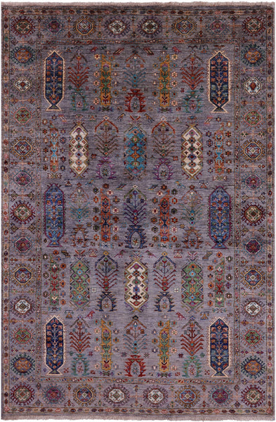 Grey Turkmen Ersari Hand Knotted Wool Rug - 5' 7" X 8' 9" - Golden Nile