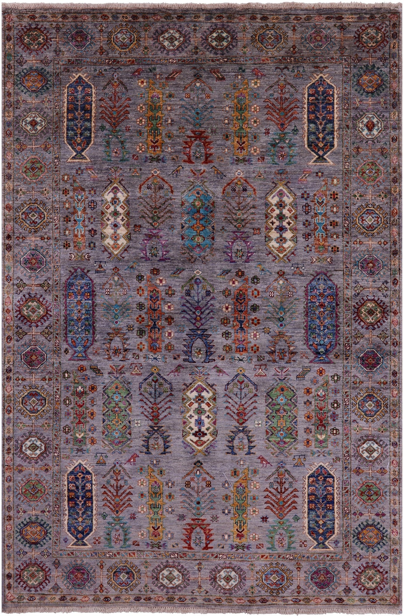 Grey Turkmen Ersari Hand Knotted Wool Rug - 5' 7" X 8' 9" - Golden Nile