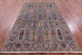 Grey Turkmen Ersari Hand Knotted Wool Rug - 5' 7" X 8' 9" - Golden Nile