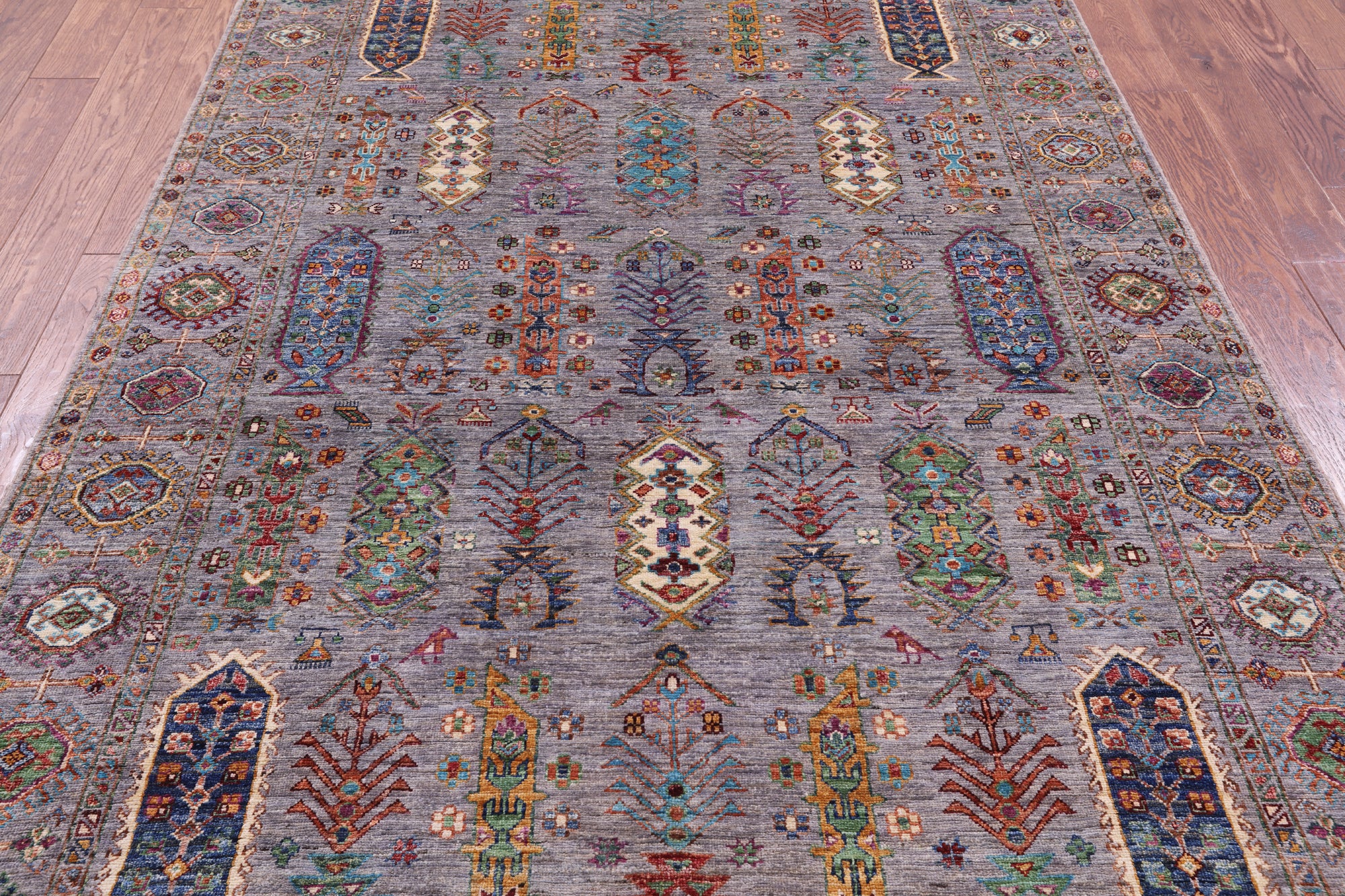 Grey Turkmen Ersari Hand Knotted Wool Rug - 5' 7" X 8' 9" - Golden Nile