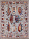 Blue Persian Fine Serapi Hand Knotted Wool Rug - 5' 0" X 6' 9" - Golden Nile
