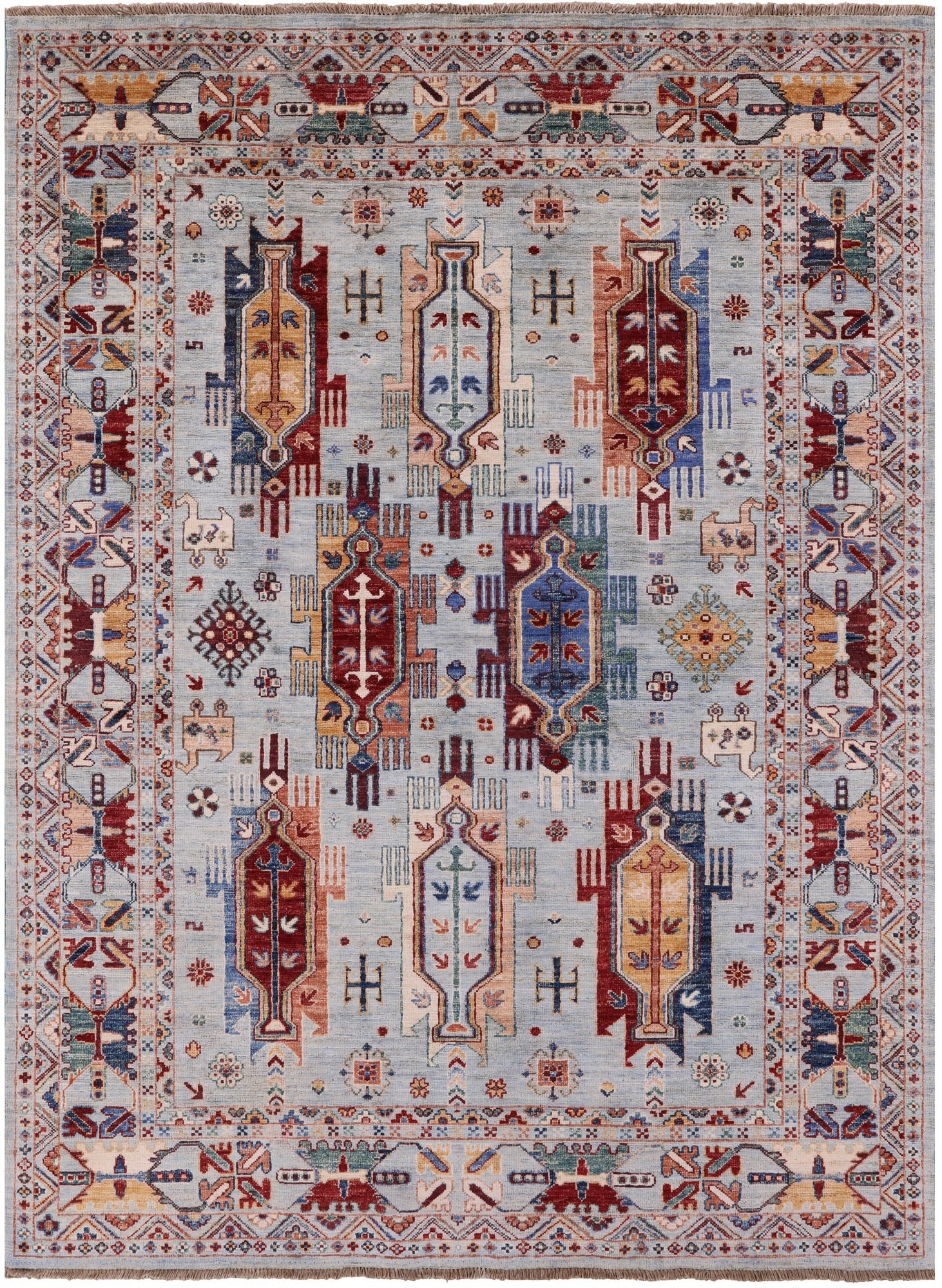 Blue Persian Fine Serapi Hand Knotted Wool Rug - 5' 0" X 6' 9" - Golden Nile