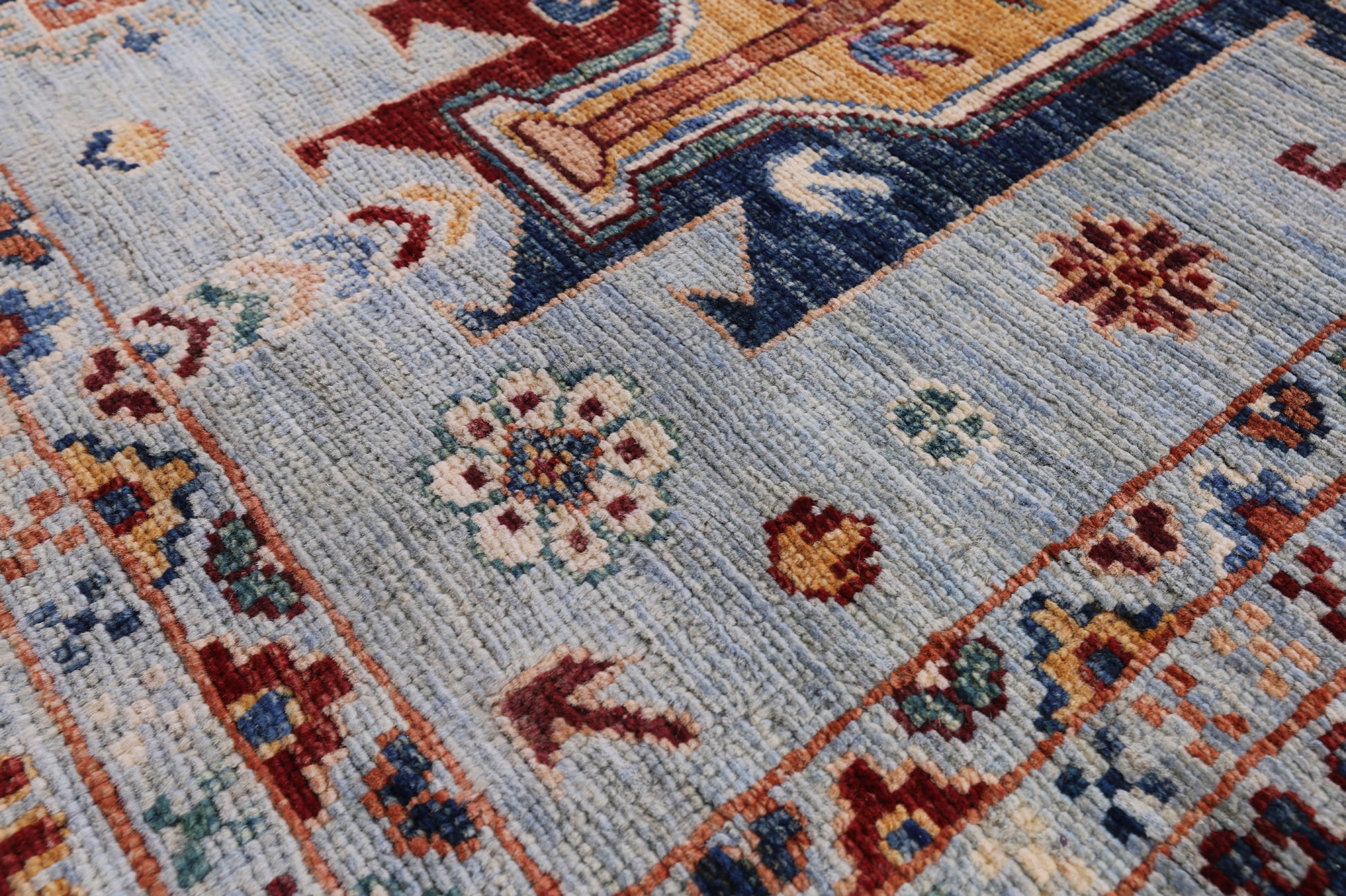 Blue Persian Fine Serapi Hand Knotted Wool Rug - 5' 0" X 6' 9" - Golden Nile