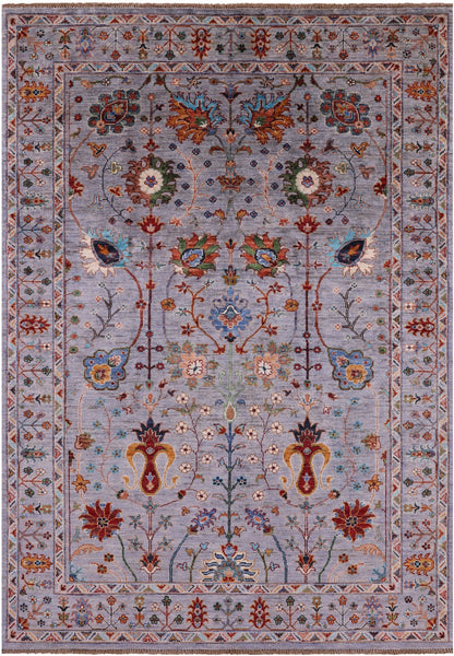Grey Peshawar Handmade Wool Rug - 4' 10" X 7' 0" - Golden Nile