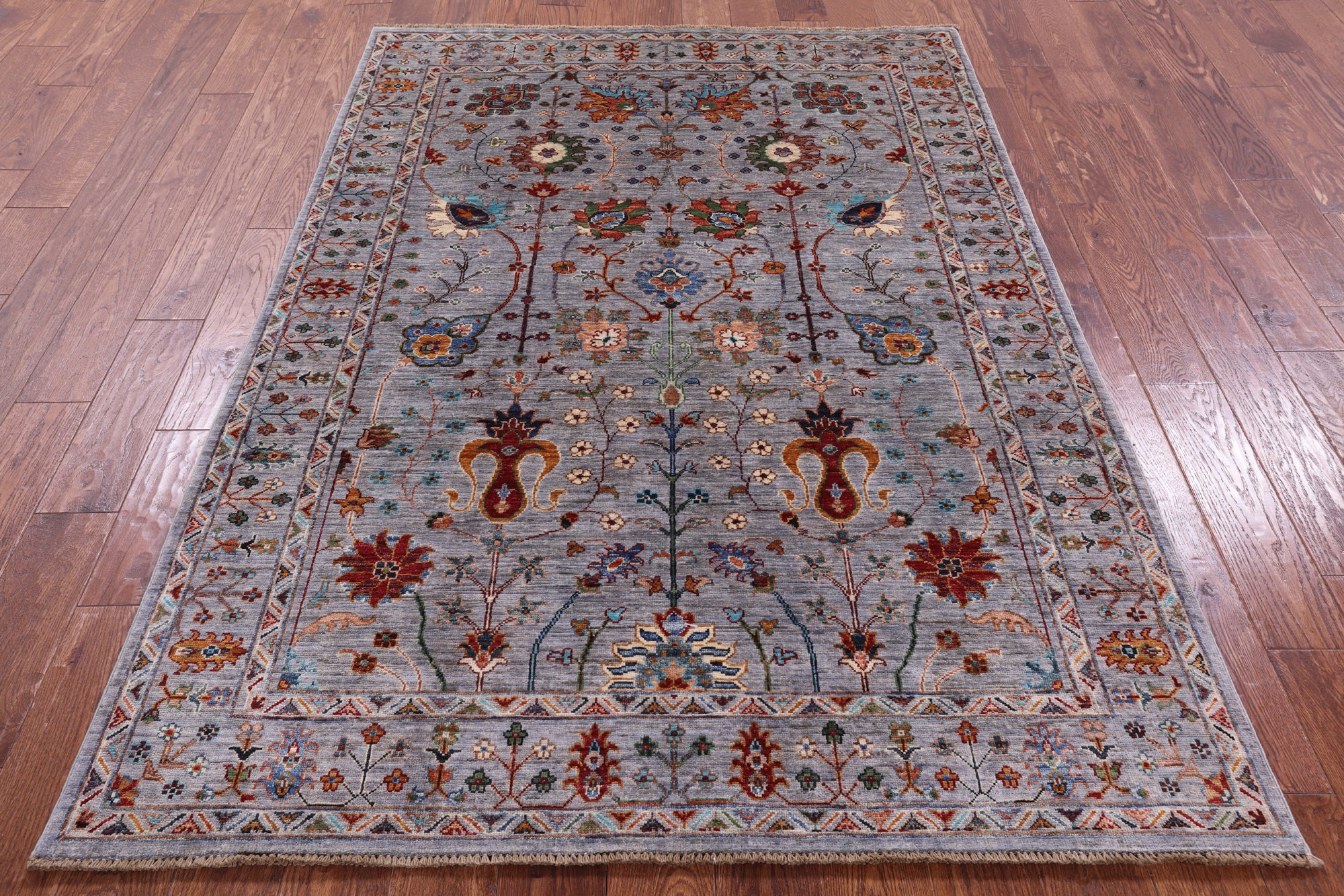 Grey Peshawar Handmade Wool Rug - 4' 10" X 7' 0" - Golden Nile