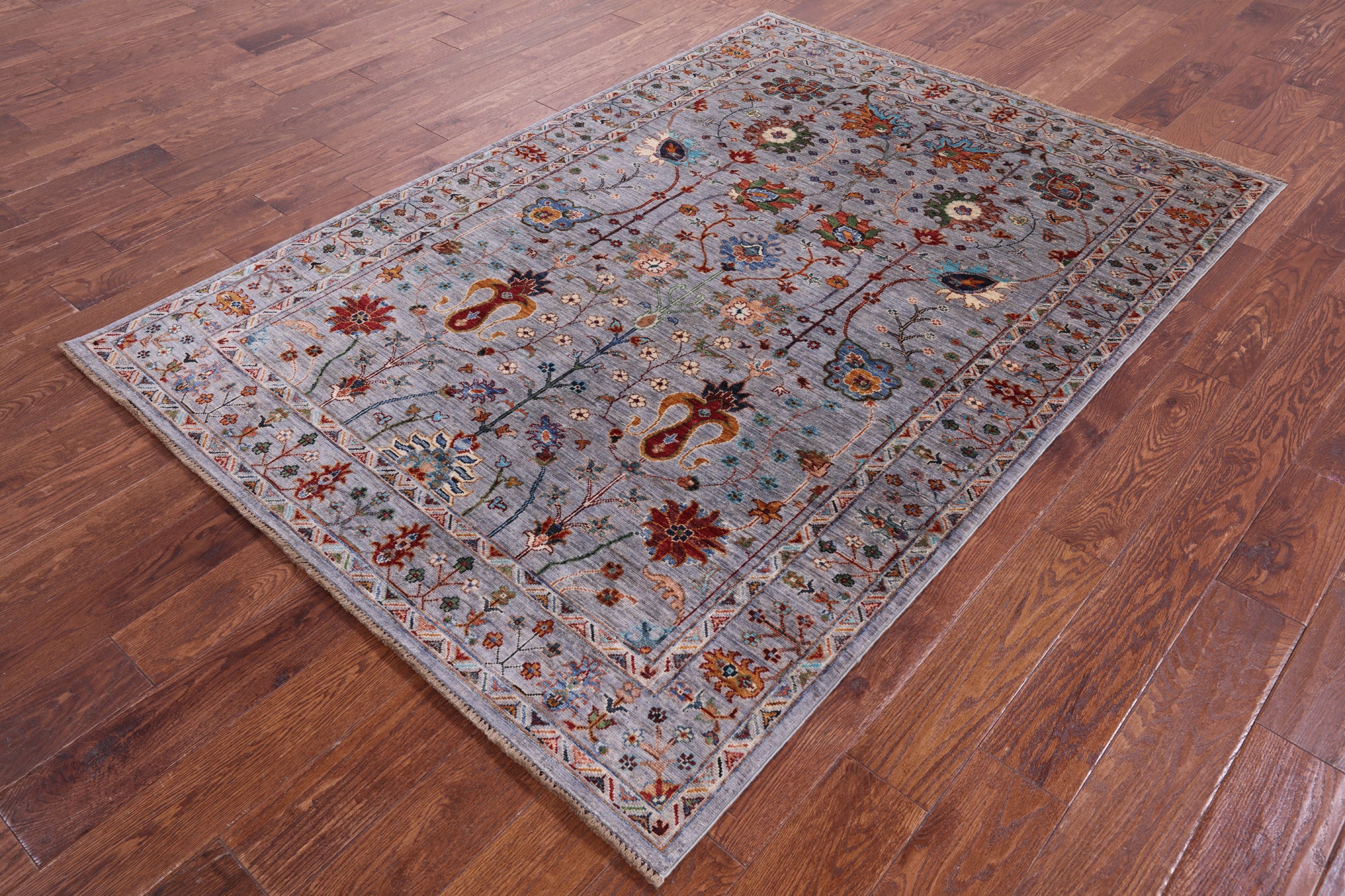 Grey Peshawar Handmade Wool Rug - 4' 10" X 7' 0" - Golden Nile