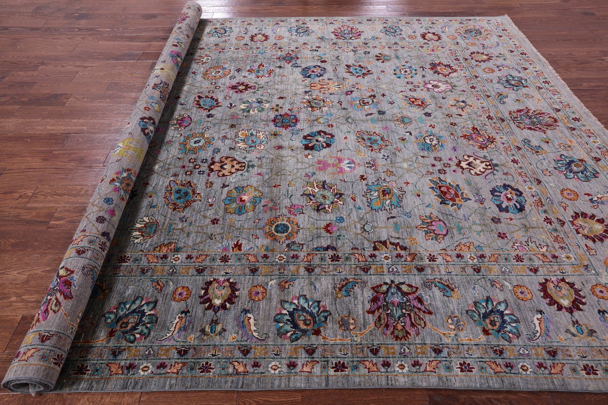 Grey Peshawar Hand Knotted Wool Rug - 8' 10" X 12' 0" - Golden Nile