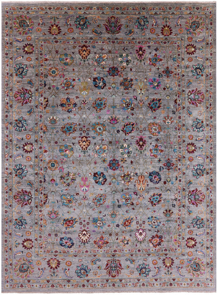 Grey Peshawar Hand Knotted Wool Rug - 8' 10" X 12' 0" - Golden Nile