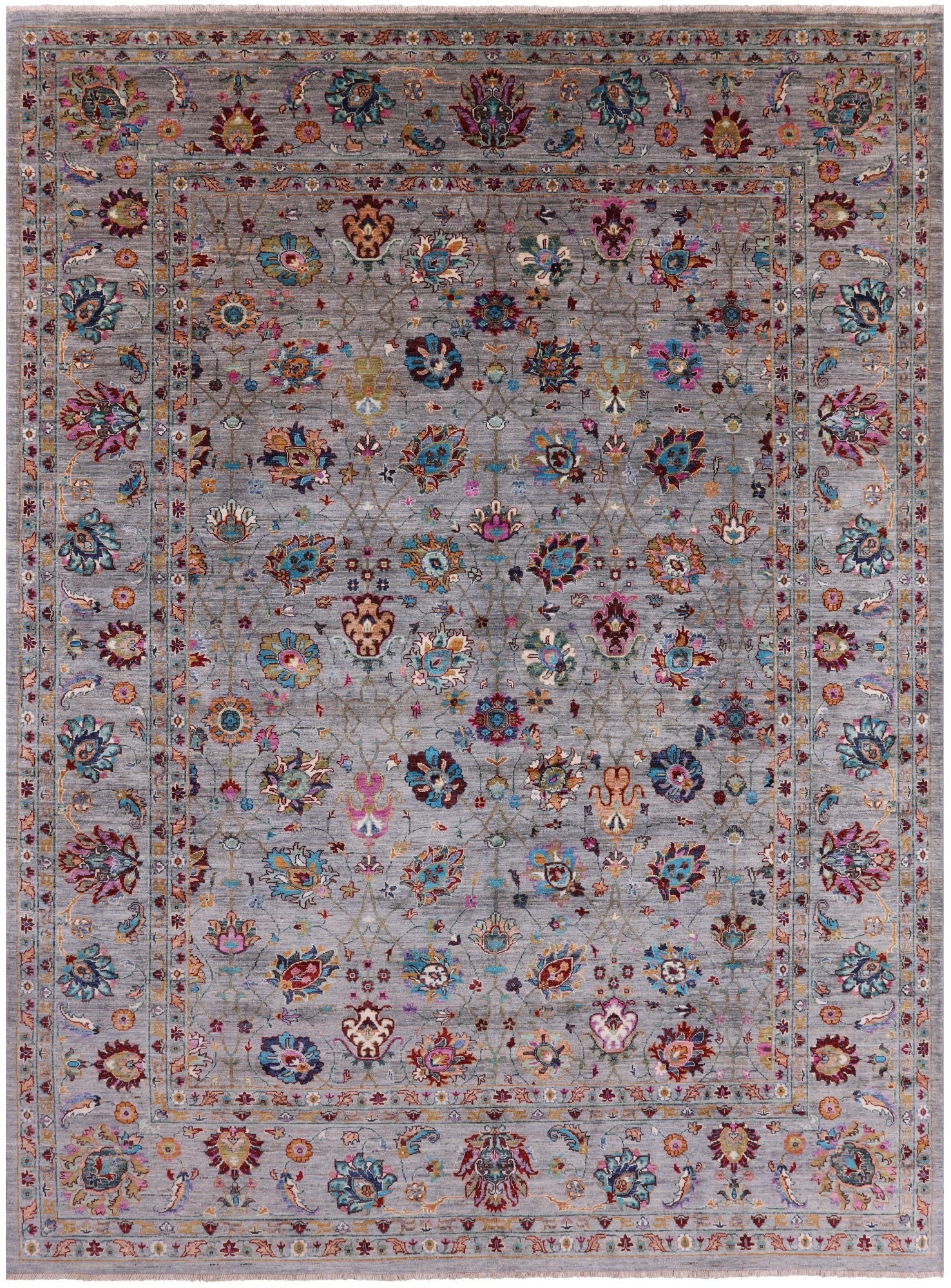 Grey Peshawar Hand Knotted Wool Rug - 8' 10" X 12' 0" - Golden Nile