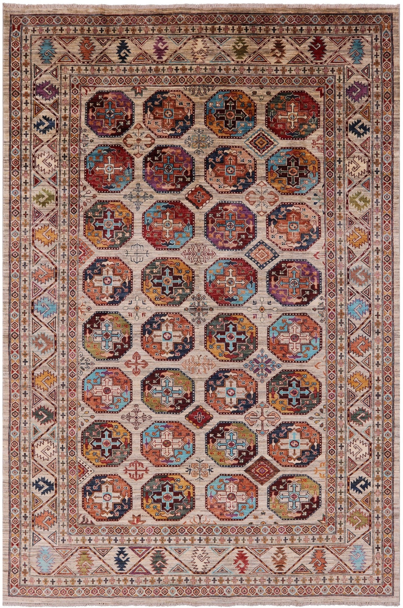 Turkmen Ersari Handmade Wool Rug - 6' 7" X 10' 0" - Golden Nile