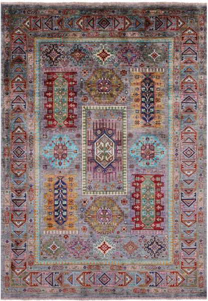Grey Turkmen Ersari Hand Knotted Wool Rug - 5' 0" X 7' 2" - Golden Nile