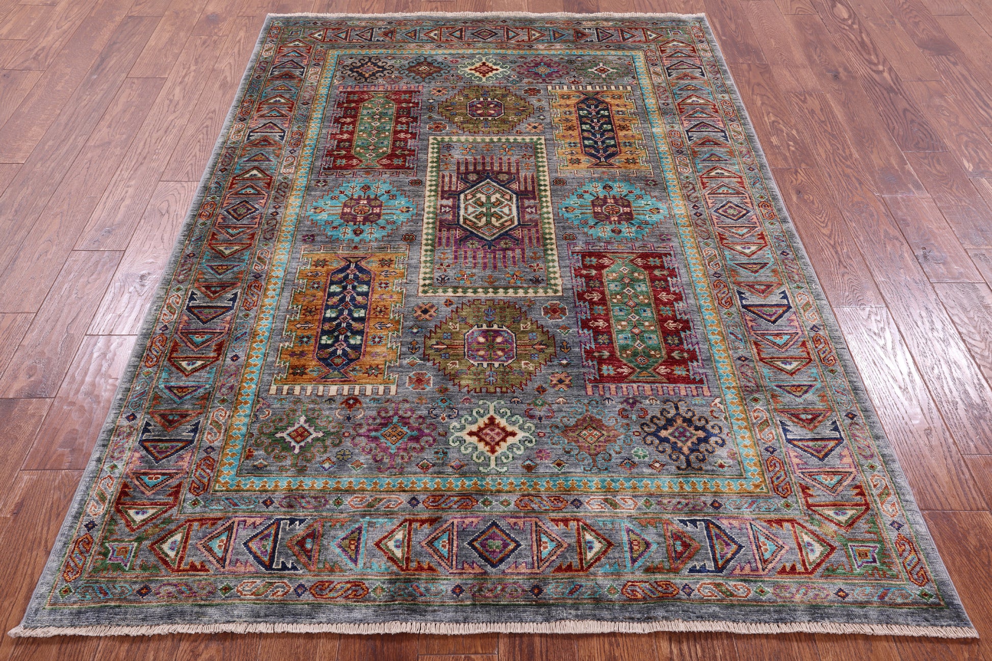 Grey Turkmen Ersari Hand Knotted Wool Rug - 5' 0" X 7' 2" - Golden Nile