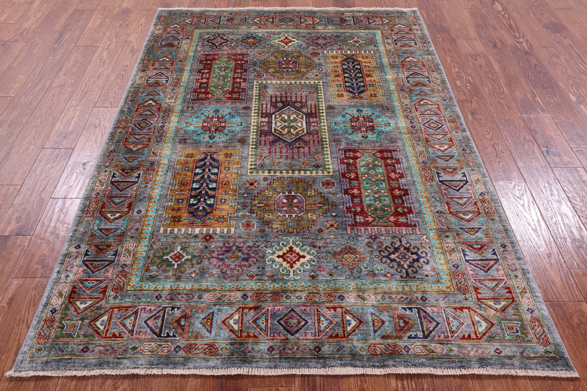 Grey Turkmen Ersari Hand Knotted Wool Rug - 5' 0" X 7' 2" - Golden Nile