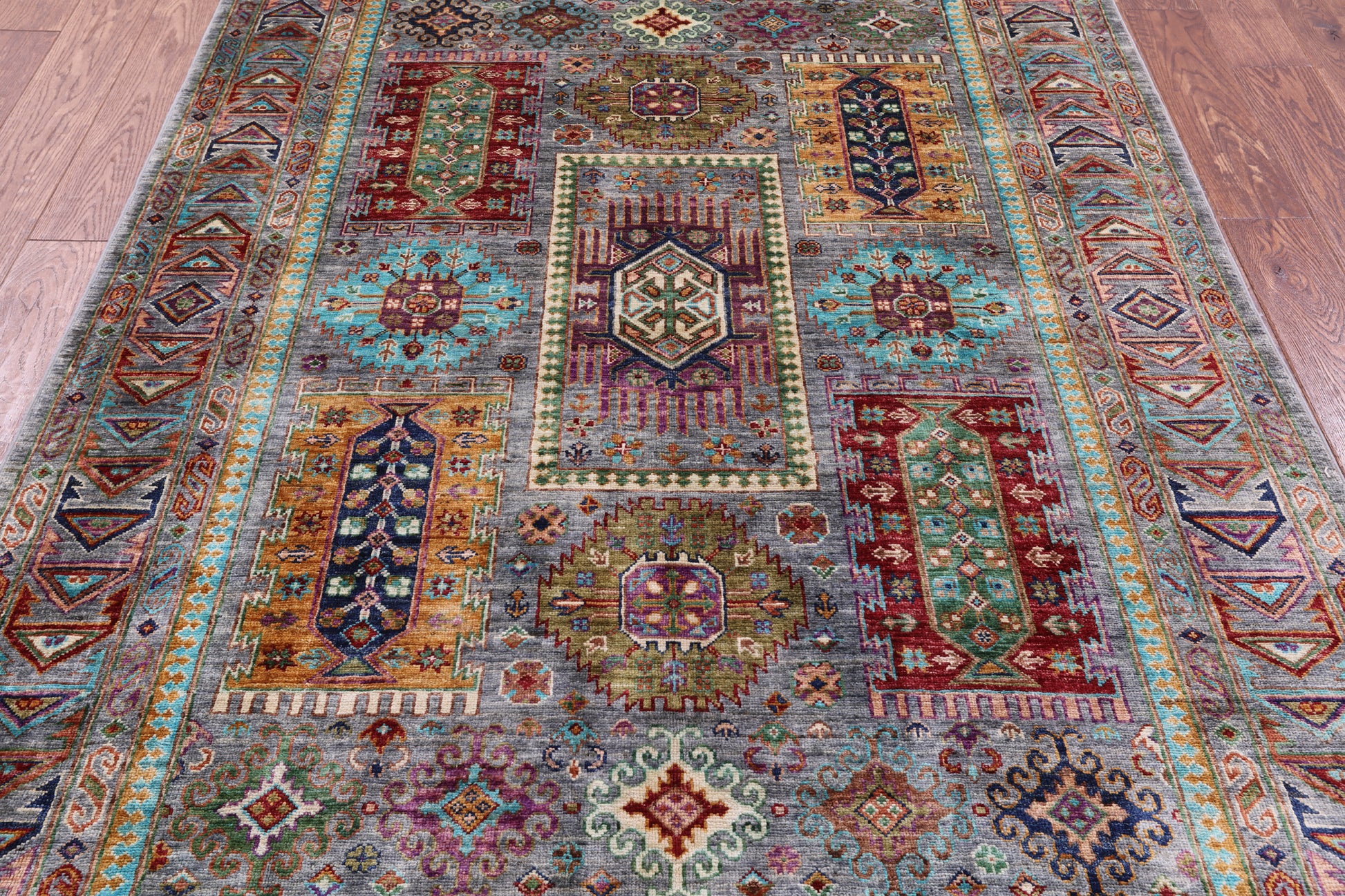 Grey Turkmen Ersari Hand Knotted Wool Rug - 5' 0" X 7' 2" - Golden Nile