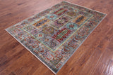 Grey Turkmen Ersari Hand Knotted Wool Rug - 5' 0" X 7' 2" - Golden Nile