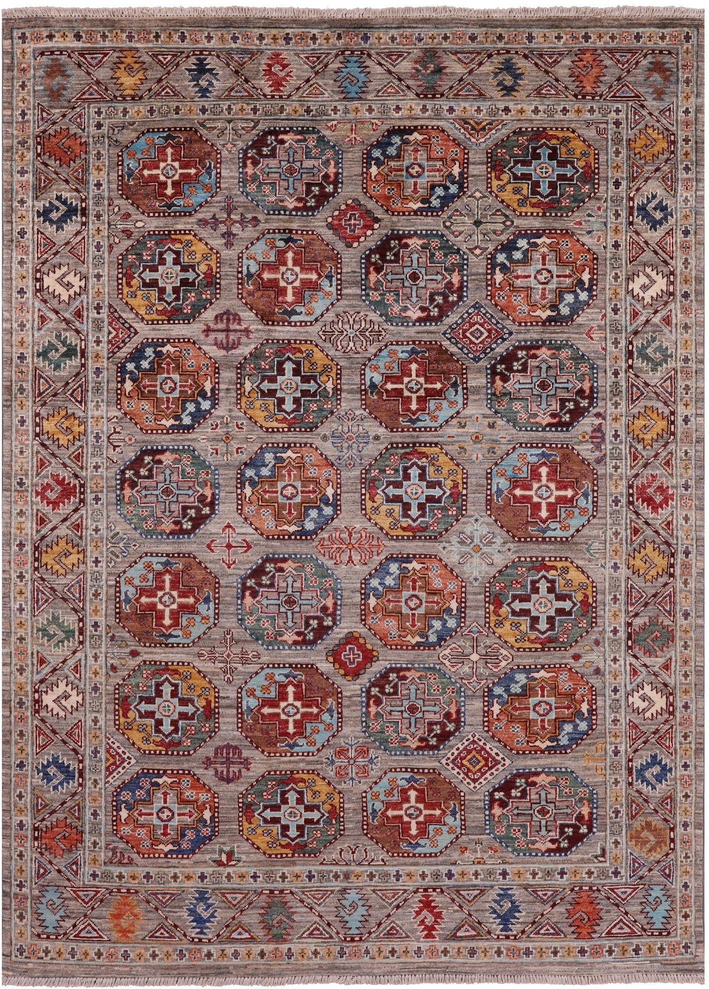 Turkmen Ersari Handmade Wool Rug - 5' 0" X 6' 9" - Golden Nile
