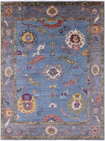Blue Turkish Oushak Hand Knotted Wool Rug - 8' 10" X 11' 7" - Golden Nile