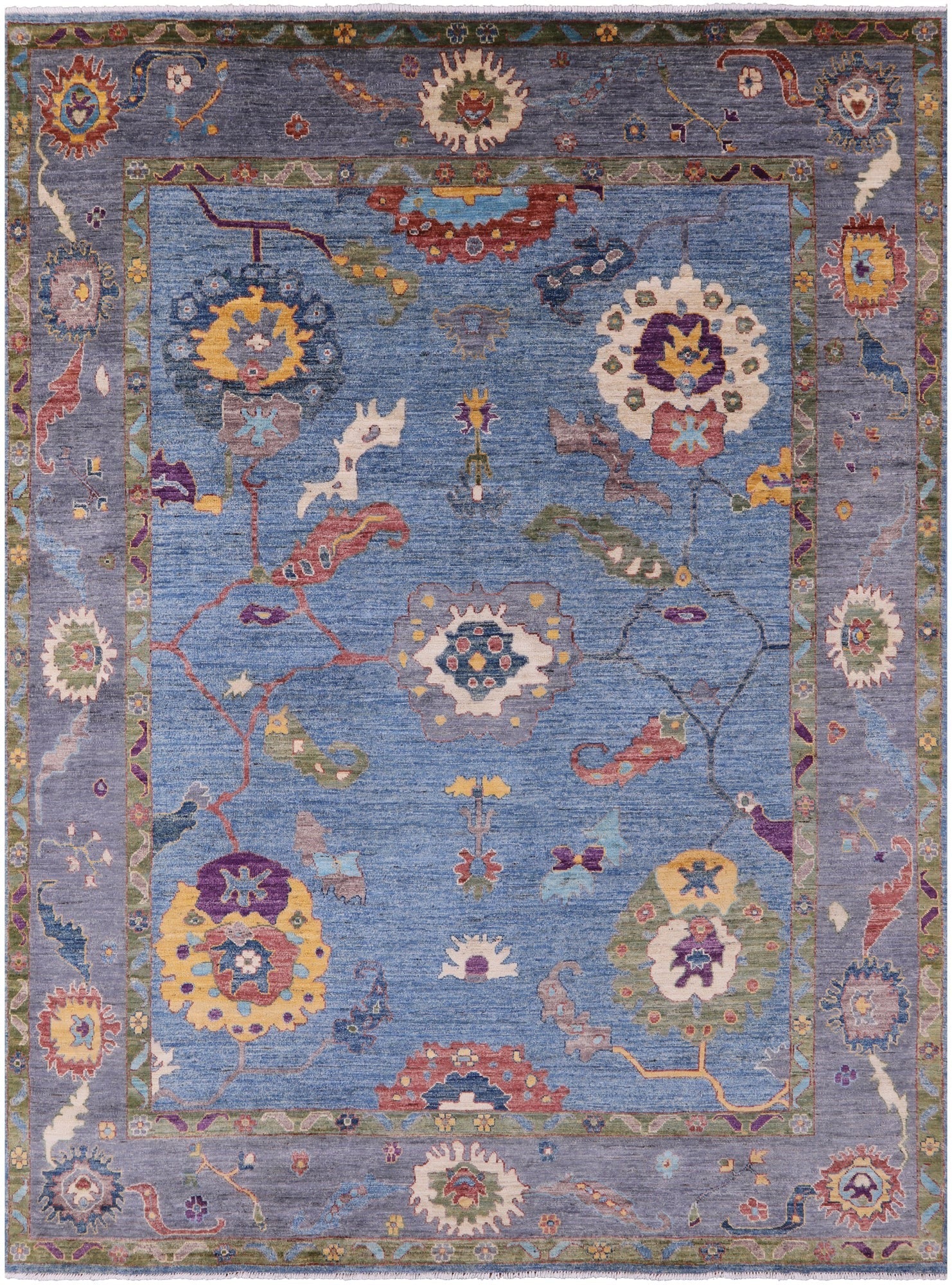 Blue Turkish Oushak Hand Knotted Wool Rug - 8' 10" X 11' 7" - Golden Nile