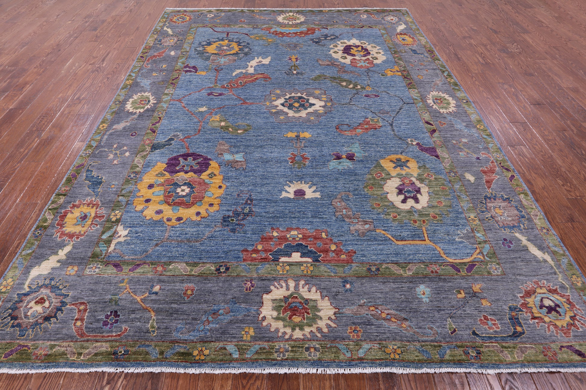 Blue Turkish Oushak Hand Knotted Wool Rug - 8' 10" X 11' 7" - Golden Nile