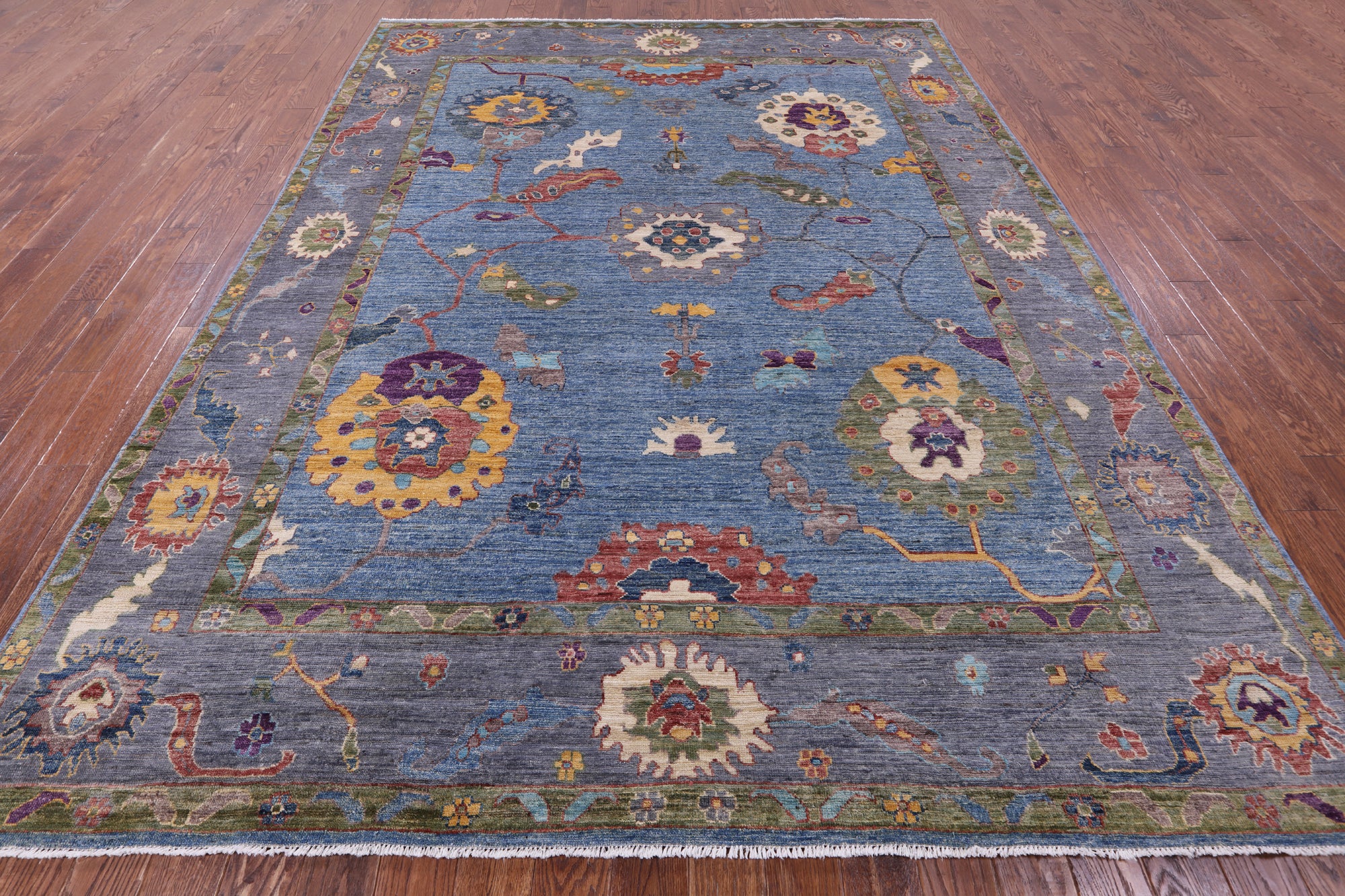 Blue Turkish Oushak Hand Knotted Wool Rug - 8' 10" X 11' 7" - Golden Nile