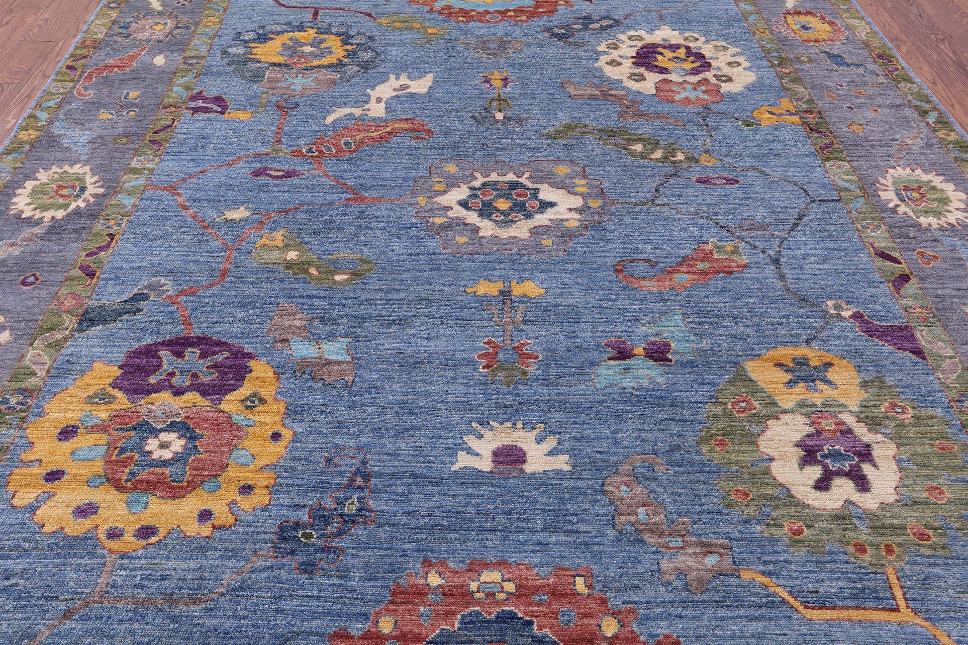 Blue Turkish Oushak Hand Knotted Wool Rug - 8' 10" X 11' 7" - Golden Nile