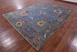Blue Turkish Oushak Hand Knotted Wool Rug - 8' 10" X 11' 7" - Golden Nile