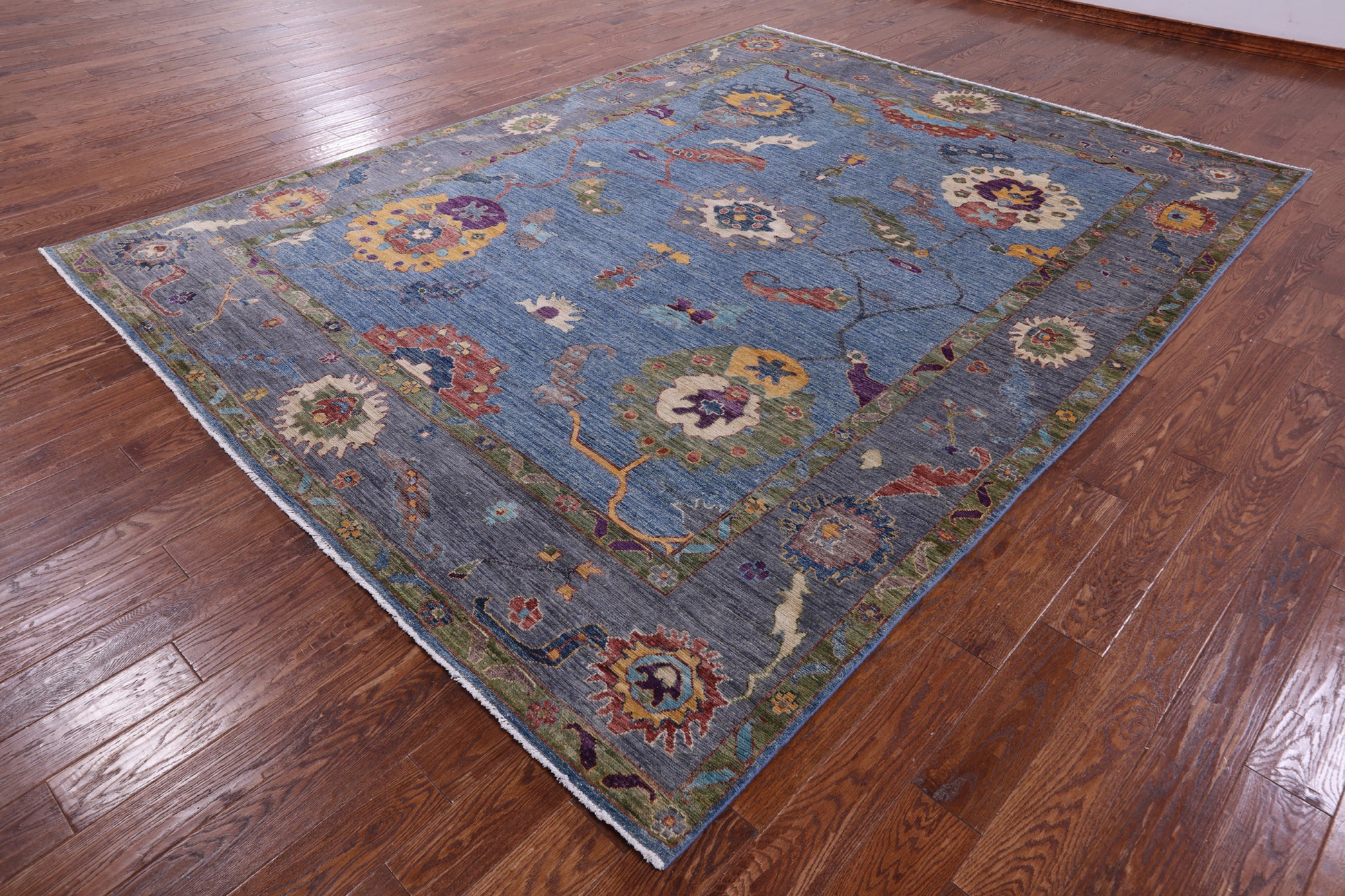 Blue Turkish Oushak Hand Knotted Wool Rug - 8' 10" X 11' 7" - Golden Nile