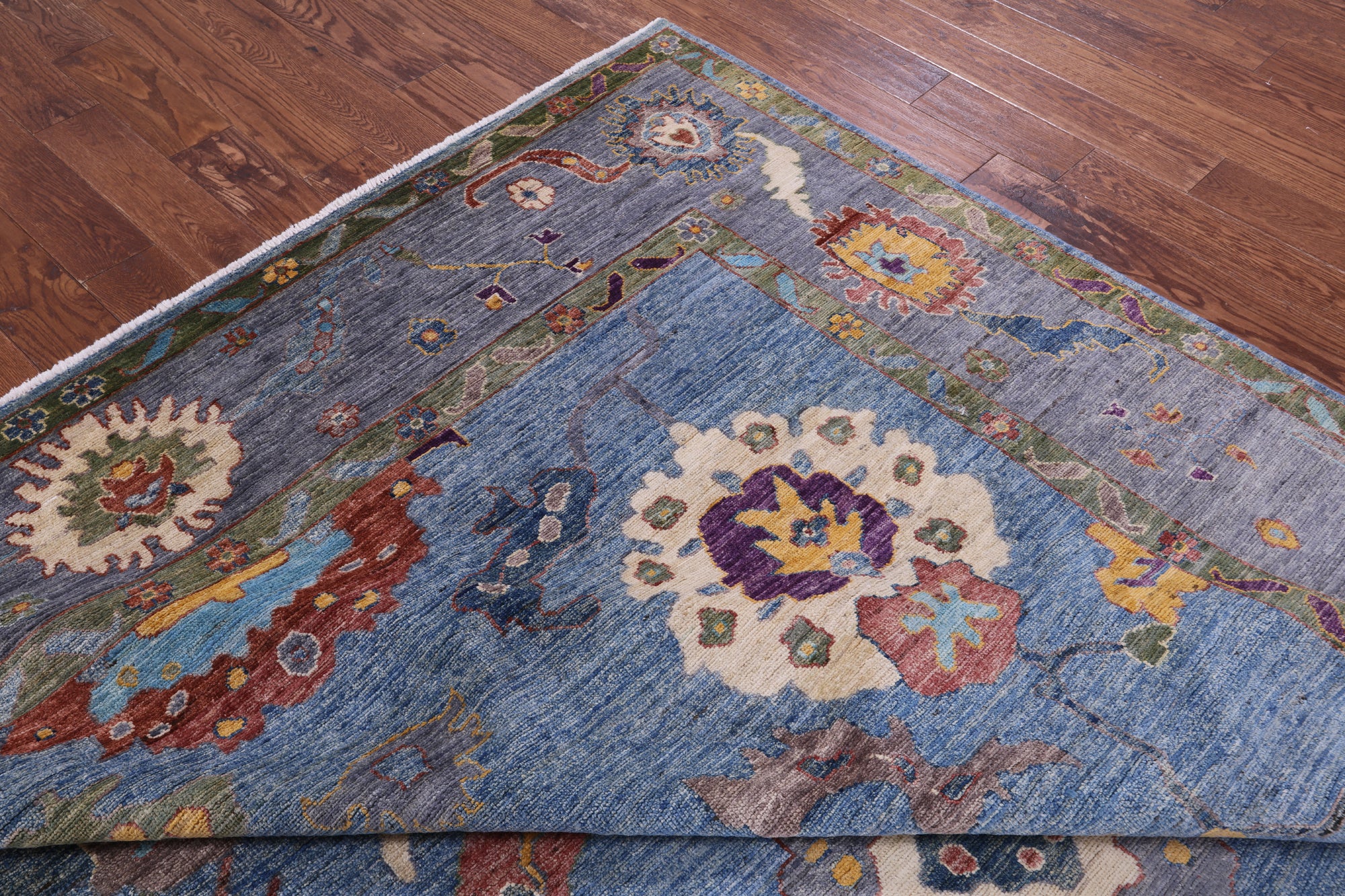 Blue Turkish Oushak Hand Knotted Wool Rug - 8' 10" X 11' 7" - Golden Nile