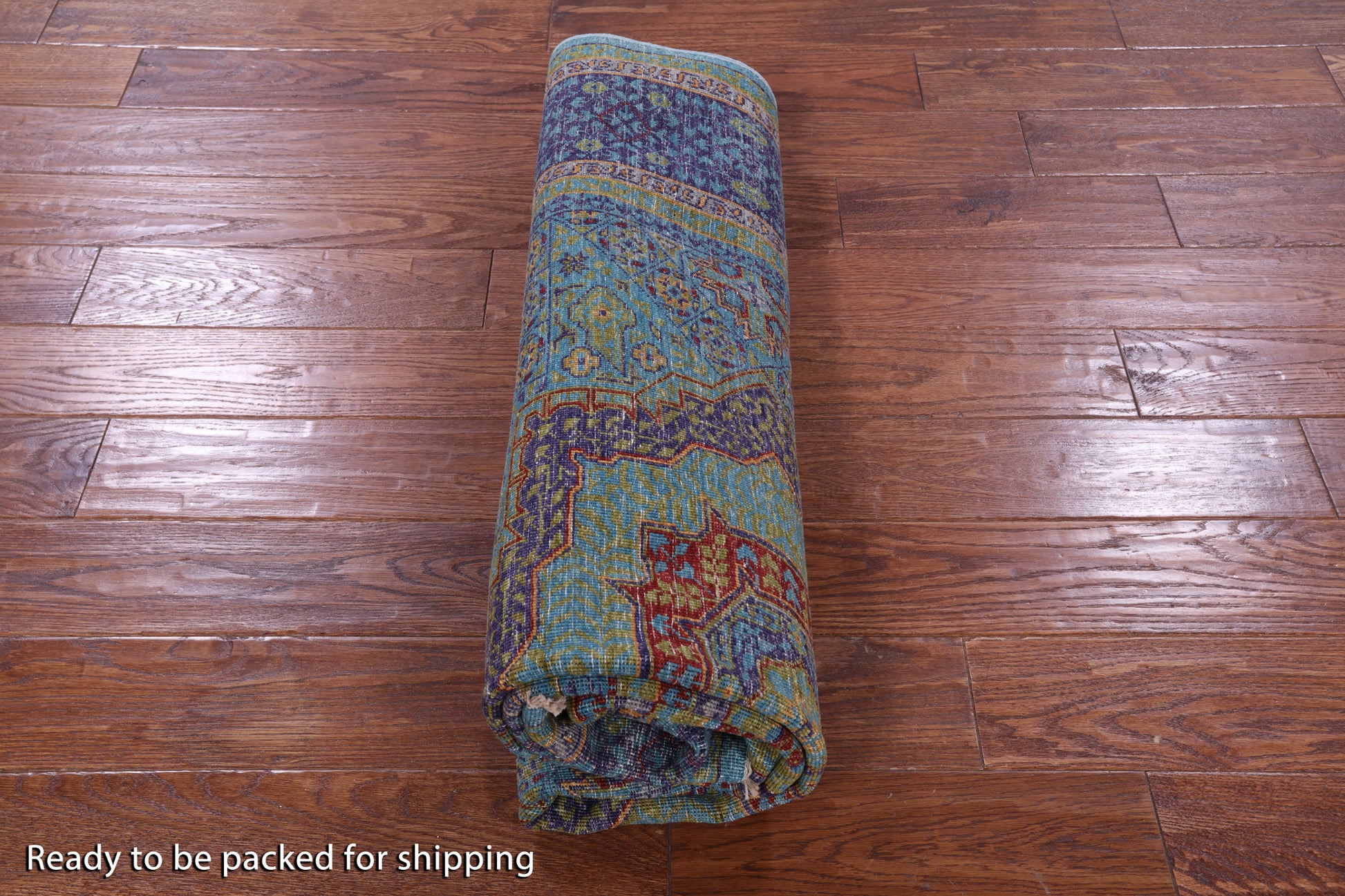 Blue Geometric Persian Mamluk Hand Knotted Wool Rug - 5' 8" X 7' 8" - Golden Nile