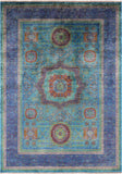 Blue Geometric Persian Mamluk Hand Knotted Wool Rug - 5' 8" X 7' 8" - Golden Nile