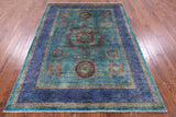 Blue Geometric Persian Mamluk Hand Knotted Wool Rug - 5' 8" X 7' 8" - Golden Nile