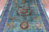 Blue Geometric Persian Mamluk Hand Knotted Wool Rug - 5' 8" X 7' 8" - Golden Nile