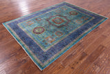 Blue Geometric Persian Mamluk Hand Knotted Wool Rug - 5' 8" X 7' 8" - Golden Nile