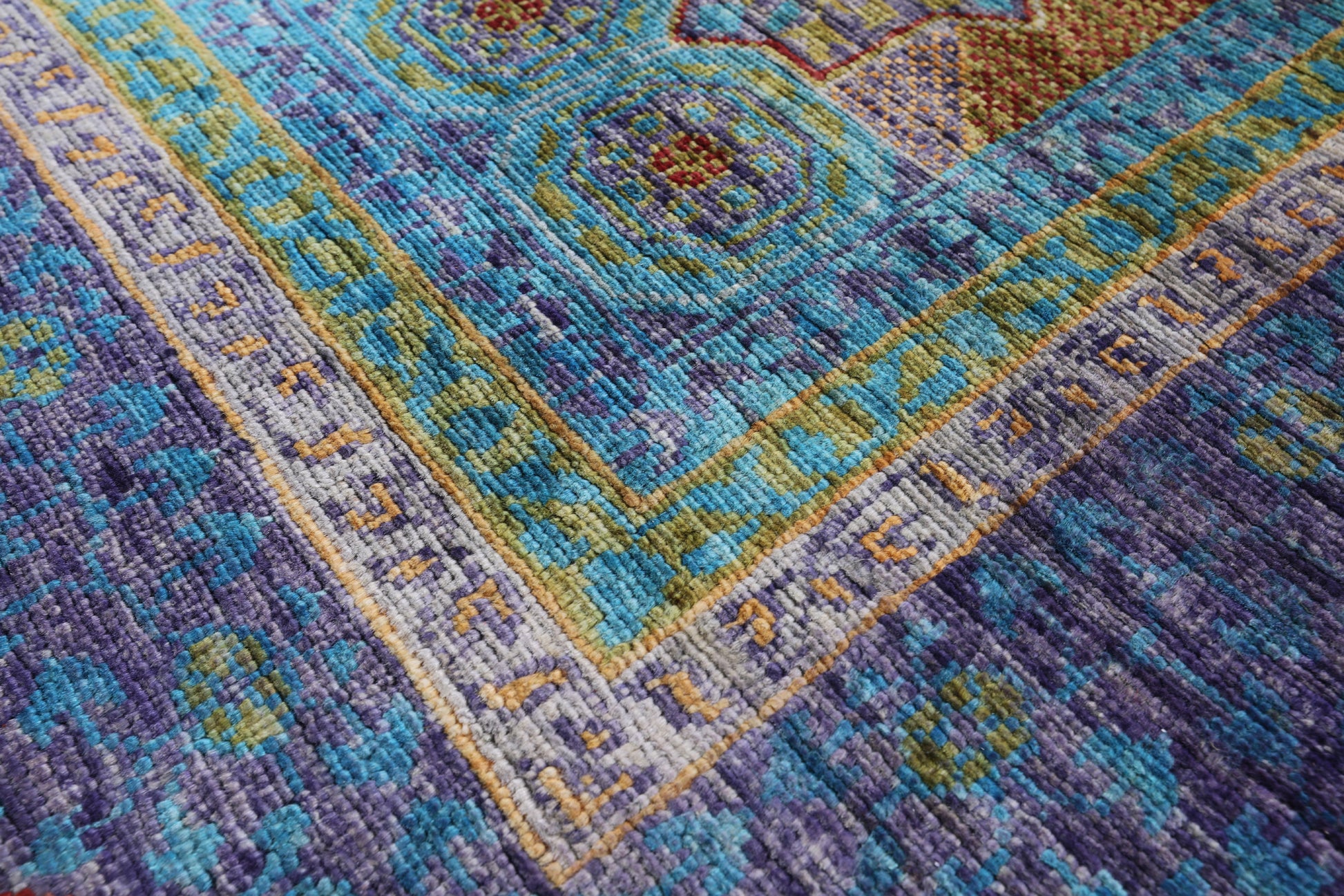 Blue Geometric Persian Mamluk Hand Knotted Wool Rug - 5' 8" X 7' 8" - Golden Nile