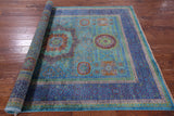 Blue Geometric Persian Mamluk Hand Knotted Wool Rug - 5' 8" X 7' 8" - Golden Nile