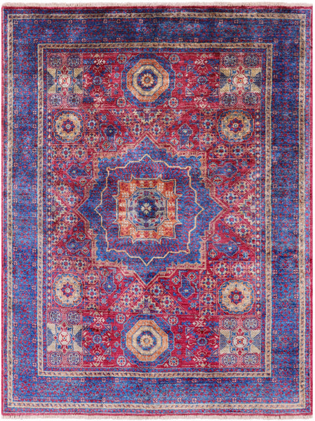 Geometric Persian Mamluk Hand Knotted Wool Rug - 5' 0" X 6' 7" - Golden Nile