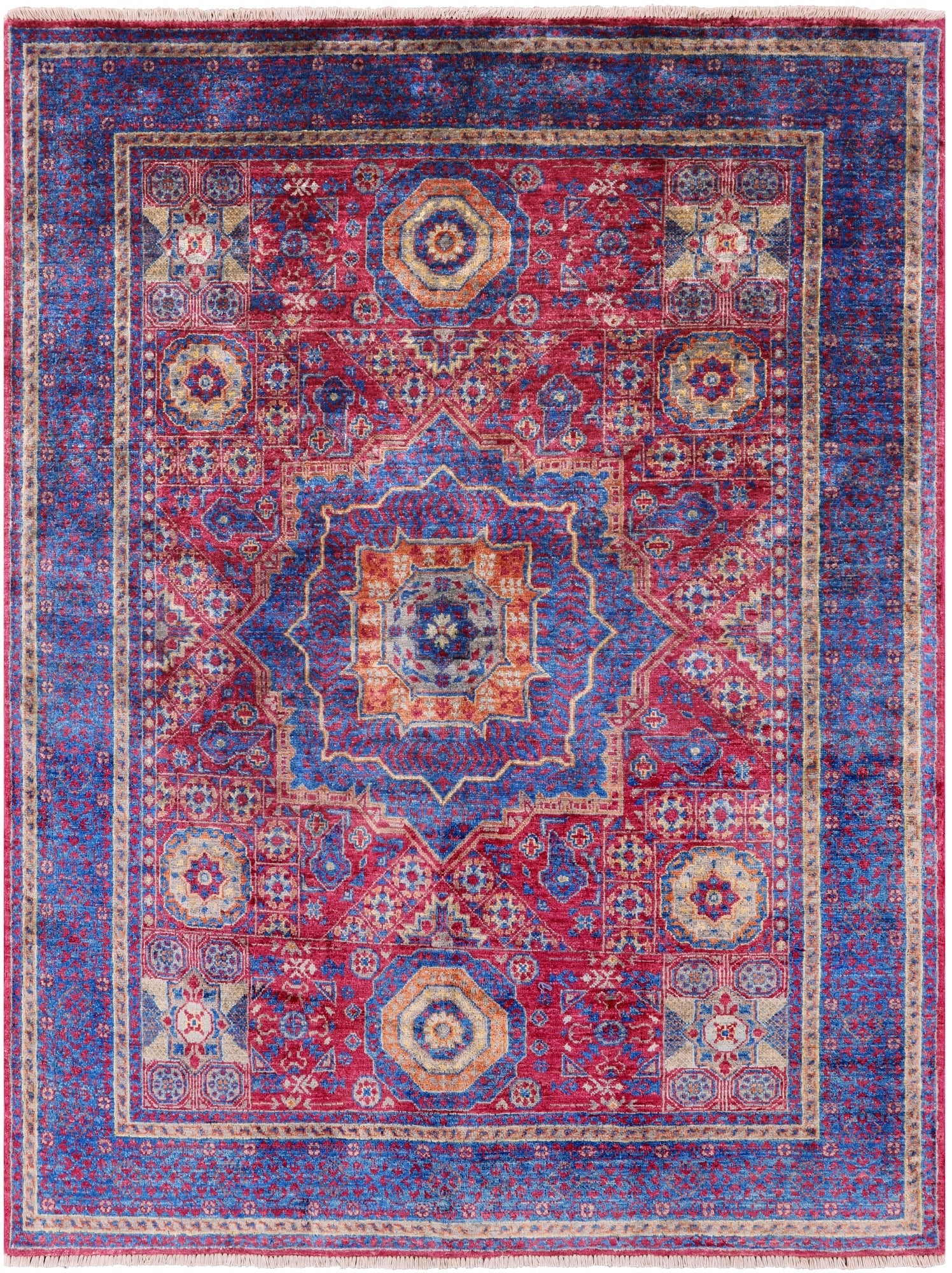 Geometric Persian Mamluk Hand Knotted Wool Rug - 5' 0" X 6' 7" - Golden Nile