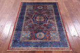 Red Geometric Persian Mamluk Hand Knotted Wool Rug - 3' 4" X 4' 8" - Golden Nile